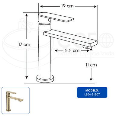 LLAVE DE LAVATORIO BAJO DORADO AL MUEBLE L304-21907 - 3