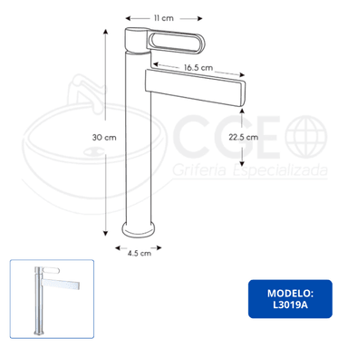 LLAVE PARA LAVATORIO ALTO MUEBLE CROMADO L3019A - 4