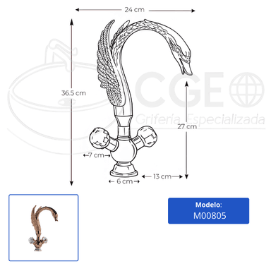 MEZCLADORA PARA LAVATORIO AL MUEBLE TIPO CISNE ROSE M00805 - 7