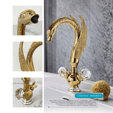 MEZCLADORA PARA LAVATORIO AL MUEBLE TIPO CISNE DORADO M00807 - 3