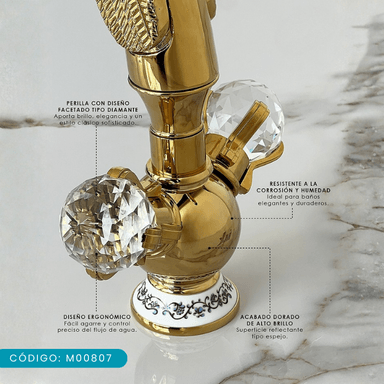 MEZCLADORA PARA LAVATORIO AL MUEBLE TIPO CISNE DORADO M00807 - 6