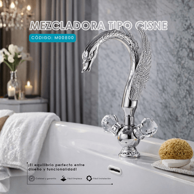 MEZCLADORA PARA LAVATORIO AL MUEBLE TIPO CISNE CROMADO M00800 - 2