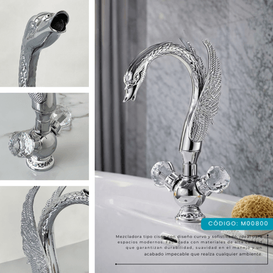 MEZCLADORA PARA LAVATORIO AL MUEBLE TIPO CISNE CROMADO M00800 - 3