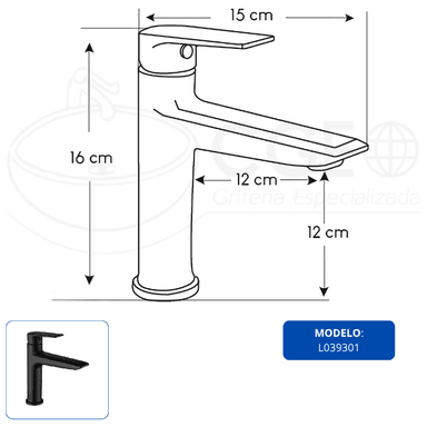 LLAVE PARA LAVATORIO MEDIANO NEGRO L039301 - 3