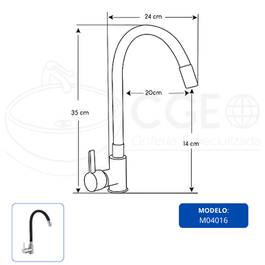 MEZCLADORA MONOCOMANDO PARA COCINA PICO FLEXIBLE NEGRO M04016 - 3