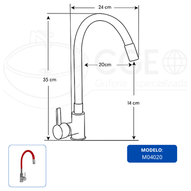 MEZCLADORA MONOCOMANDO DE COCINA FLEXIBLE ROJO M04020 - 5