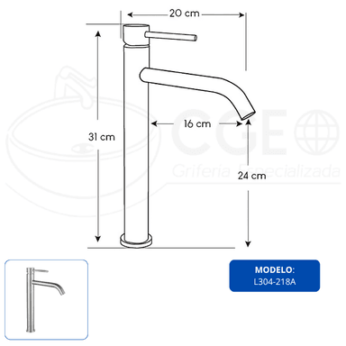 LLAVE PARA LAVATORIO ALTO SATINADO L304-218A - 3