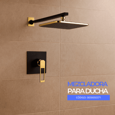 MEZCLADORA DE DUCHA MINIMALISTA CUADRADO BRONCE NEGRO CON DORADO - 2