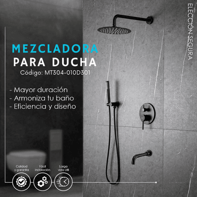 MEZCLADORA PARA DUCHA Y TINA NEGRO REDONDO MT304- 010D301 - 2