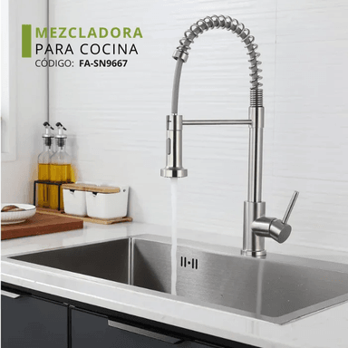 MEZCLADORA MONOCOMANDO PARA COCINA EXTRAÍBLE SATINADO FA-SN9667 - 2