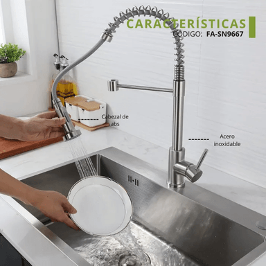 MEZCLADORA MONOCOMANDO PARA COCINA EXTRAÍBLE SATINADO FA-SN9667 - 3