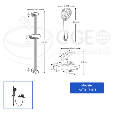 MEZCLADORA MONOCOMANDO PARA DUCHA TELEFONO CON BARRA GUN NEGRO MT013101 - 4