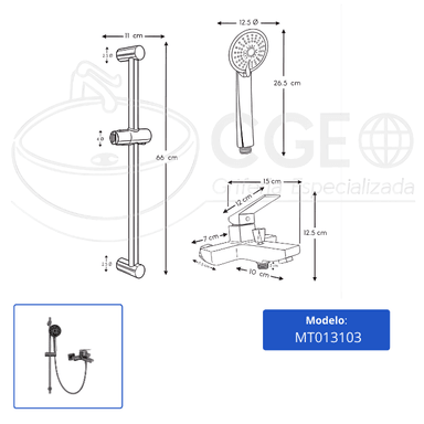 MEZCLADORA MONOCOMANDO PARA DUCHA TELEFONO CON BARRA GUN GREY MT013103 - 4