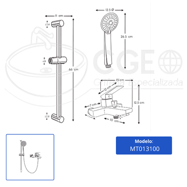 MEZCLADORA MONOCOMANDO PARA DUCHA TELEFONO CON BARRA CROMADO MT013100 - 4