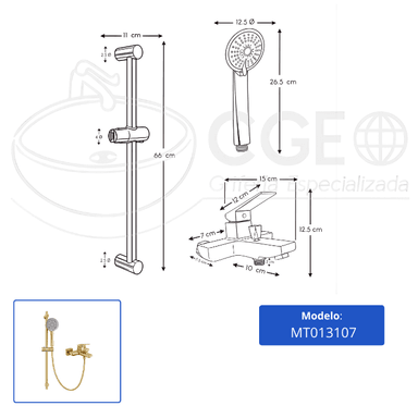 MEZCLADORA MONOCOMANDO PARA DUCHA TELEFONO CON BARRA DORADO MT013107 - 4