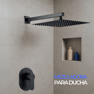 MEZCLADORA DE DUCHA NEGRO CUADRADA CON CANOPLA  OVALADA 6023 - 2