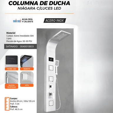 COLUMNA DE DUCHA NIÁGARA C/LUCES LED SATINADA SUS 304 - 2