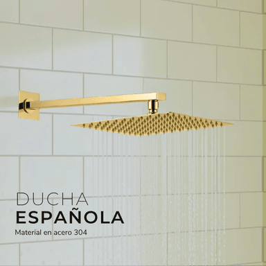 DUCHA ESPAÑOLA DE ACERO 304 DORADO +BRAZO P/6012 -SANDS 30 CM - 2