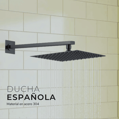DUCHA ESPAÑOLA DE ACERO 304 NEGRO +BRAZO P/6012 -SANDS 25 CM - 2
