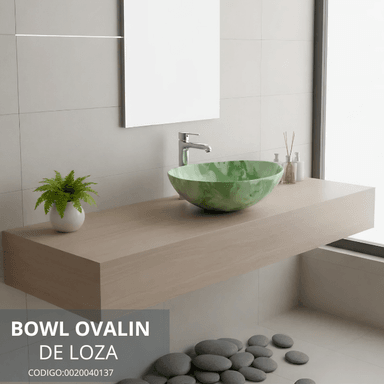 BOWL OVALIN DE LOZA MARMOLEADO VERDE - 2