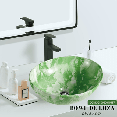 BOWL OVALIN DE LOZA MARMOLEADO VERDE - 3