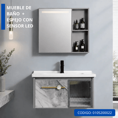 MUEBLE DE BAÑO DE ALUMINIO + ESPEJO CON SENSOR LED - QH401 GRIS - FRATELLI - 2