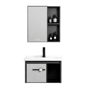 MUEBLE DE BAÑO DE FIBRA DE CARBON + ESPEJO CON LED Y FUNCION ANTIEMPAÑO - SH602 GRIS - FRATELLI - 1