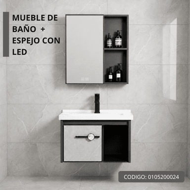 MUEBLE DE BAÑO DE FIBRA DE CARBON + ESPEJO CON LED Y FUNCION ANTIEMPAÑO - SH602 GRIS - FRATELLI - 2