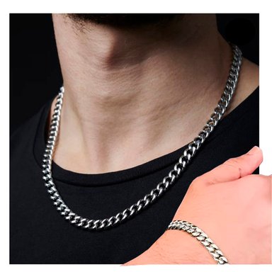 COLLAR CADENA Y PULSERA 8 MM CUBANO ACERO INOXIDABLE UNISEX