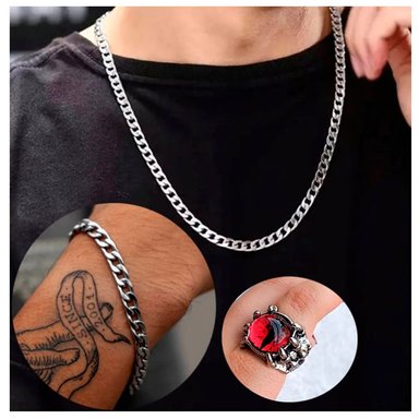 CADENA CON PULSERA Y ANILLO OJO DE DRAGON ACERO INOXIDABLE 8MM
