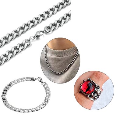 CADENA CON PULSERA Y ANILLO OJO DE GATO ACERO INOXIDABLE 8MM