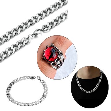 CADENA CON PULSERA Y ANILLO OJO DE DRAGON ACERO INOXIDABLE 8MM