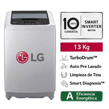 LAVADORA LG 13 KG SUPERIOR CARGA PLATEADA WT13DPBK