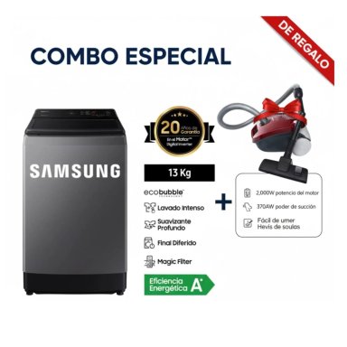 LAVADORA SAMSUNG 13KG WA13CG5441BD CARGA SUPERIOR ECOBUBBLE + ASPIRADORA SAMSUNG VCC4190V3KXZS 2000W