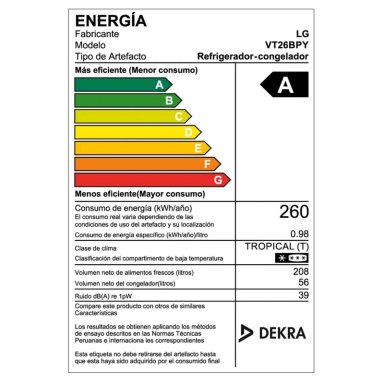 REFRIGERADORA LG 264 LT NO FROST VT26BPY PLATA - 9
