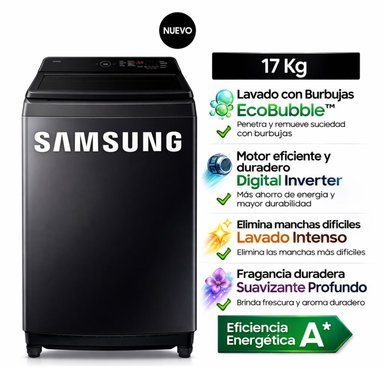 LAVADORA SAMSUNG 17KG  WA40F17E7CPE  ECOBUBBLE GRIS GRAFITO - 1