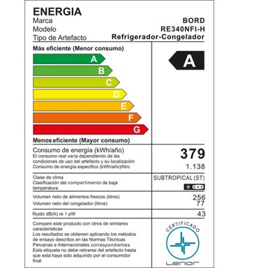REFRIGERADORA BORD 347LT NO FROST RE340NFI-H - 5