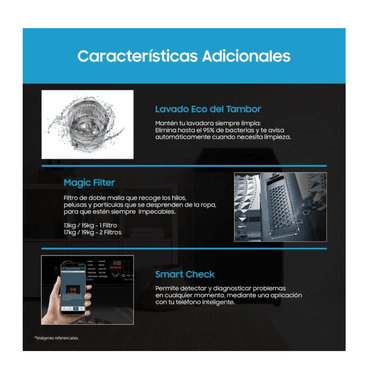 LAVADORA SAMSUNG 19KG ECOBUBBLE WA40F19E7CPE GRIS GRAFITO - 2