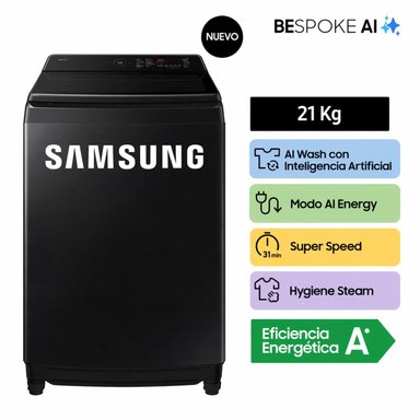 LAVADORA SAMSUNG AI WASH ECOBUBBLE™ 21KG NEGRA WA80F21B9BPE - 1