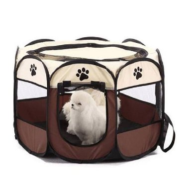 MASCOTAS - CORRAL PLEGABLE PARA MASCOTAS MARRÓN TALLA M