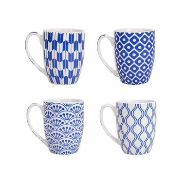 VERANO - TAZA DE PORCELANA CON DETALLES AZULES - 04 DISEÑOS
