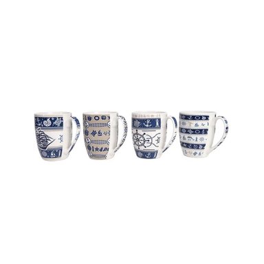 VERANO - TAZA DE PORCELANA CON DETALLES NÁUTICOS AZULES – 04 DISEÑOS