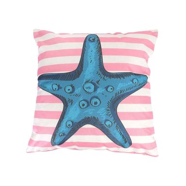VERANO - FUNDA DE COJÍN DE 43×43 – DISEÑO ESTRELLA DE MAR Y FRANJAS ROSADAS