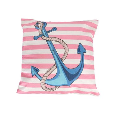 VERANO - FUNDA DE COJÍN DE 43×43 – DISEÑO ANCLA CON FRANJAS ROSADAS