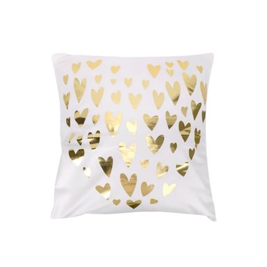 SAN VALENTIN - FUNDA DE COJÍN DE POLIÉSTER DISEÑO CORAZONES DORADOS