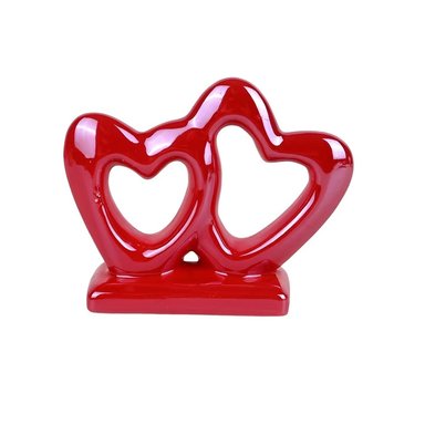 SAN VALENTIN - ADORNO DE PORCELANA DISEÑO CORAZONES - COLOR ROJO