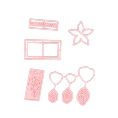 REPOSTERIA - SAN VALENTIN - MOLDES DE GALLETA SET 5PZS DE PLÁSTICO DISEÑO HOJAS - ROSADO