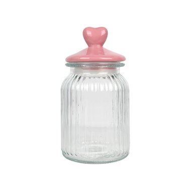 SAN VALENTIN - CANISTER ENVASE DE VIDRIO CON TAPA DE PORCELANA CORAZÓN ROSADO - CAPACIDAD 950ML