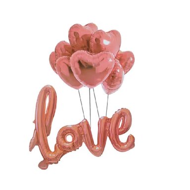 SAN VALENTIN - GLOBOS METALICOS - LOVE Y CORAZONES ROSA SET DE 06 GLOBOS