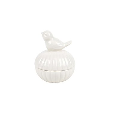 SAN VALENTIN - JOYERO DE PORCELANA CON RELIEVES Y AVE - COLOR BLANCO